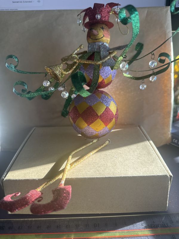 Jester Christmas Ornament with Colorful Design and Beads