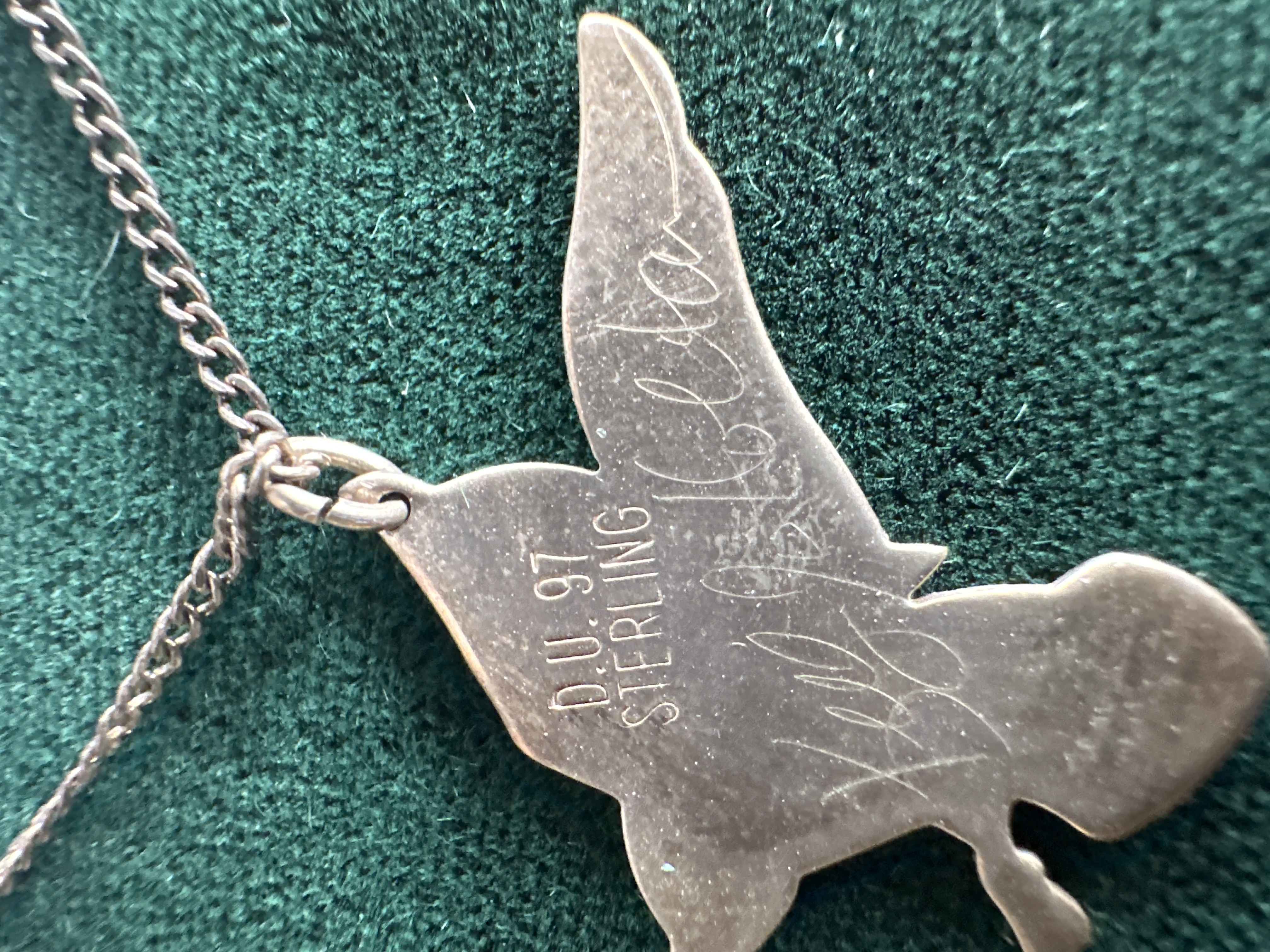 D.U. 97 Sterling Silver Duck Pendant Necklace - Signed - Some Tarnishing — photo 1