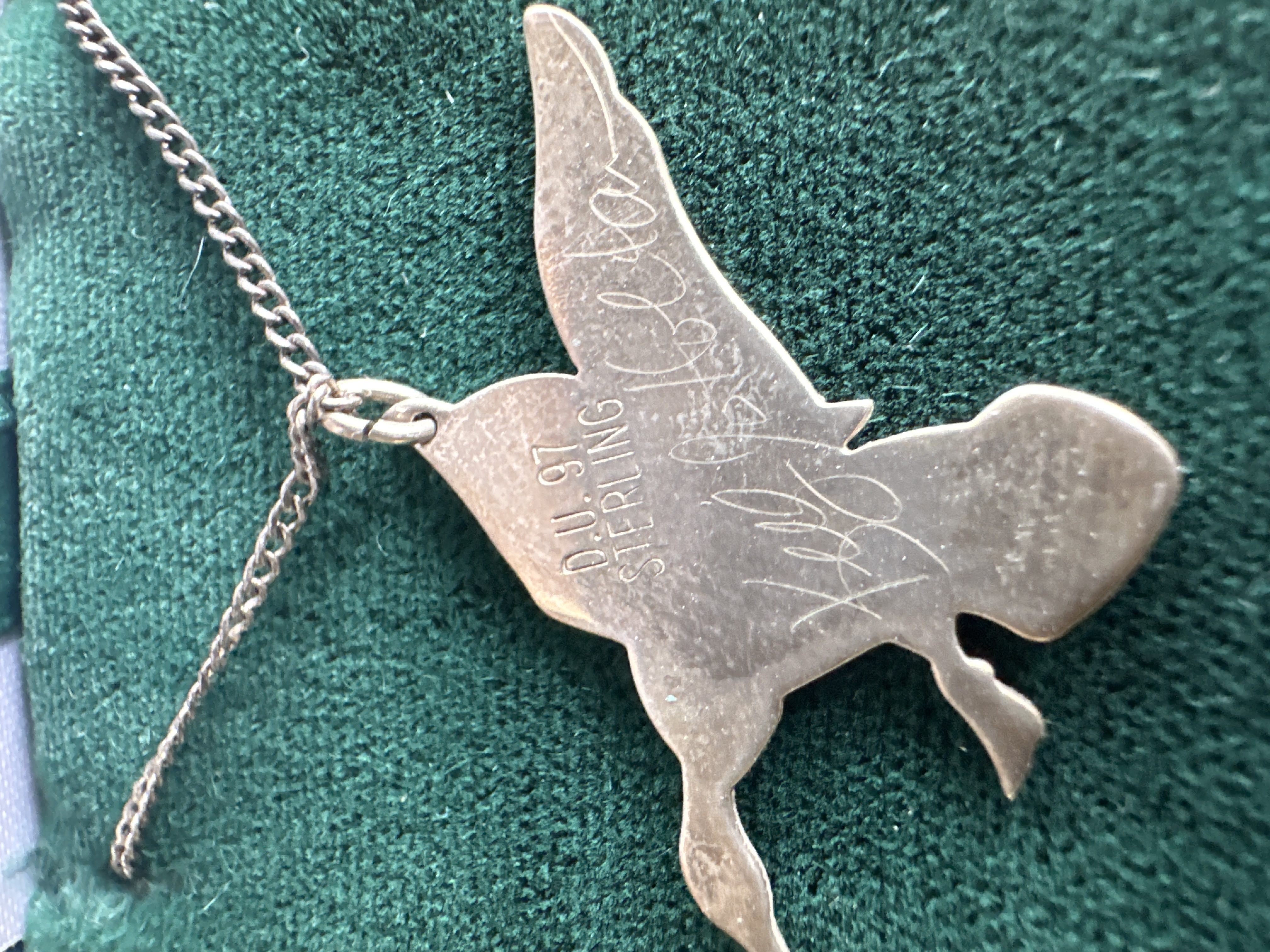 D.U. 97 Sterling Silver Duck Pendant Necklace - Signed - Some Tarnishing — photo 4