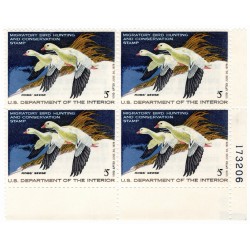 US Federal Duck Stamp 1977-1978 $5 Pair of Ross’ Geese #RW44 Plate No. 172573, Block of 4 Bottom Right, OG, NH, XF