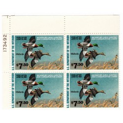 US Federal Duck Stamp 1980-1981 $7.50 Mallards #RW47 Plate No. 173492, Block of 4 Top Left, OG, NH, XF