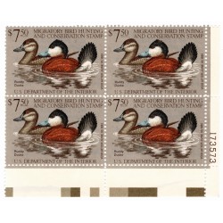 US Federal Duck Stamp 1981-1982 $7.50 Ruddy Ducks #RW48 Plate No. 173573, Block of 4 Bottom Right, OG, NH, XF